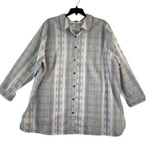NWOT Roman's White Geometric Button Down Top 28W 4X Office